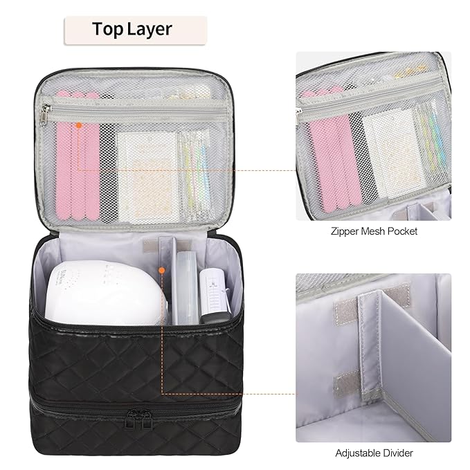 Ethereal Nail Polish Organizer Case Holds 30+ Bottles (15ml/0.5 fl.oz) Nail Lamp, Gel Polish Travel Case Bag for Nail Suppiles, Gift for Manicurist, Girls