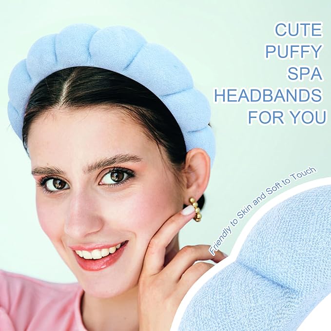 3 Pack Hairband for Washing Face, Skincare Headbands Makeup Headband Sponge Face Wash Headbands, Terry Cloth Headbands Puffy Hair Band for Women, One Size, 3 Count (Pack of 1)