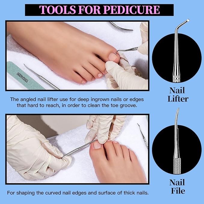 FANDAMEI Manicure Set, Nail Tools, Files 100/180, Buffer Block, Cuticle Nippers, Pusher, Peeler, Lifter for Ingrown Toenails, Toenail File, Care Kit, Blue