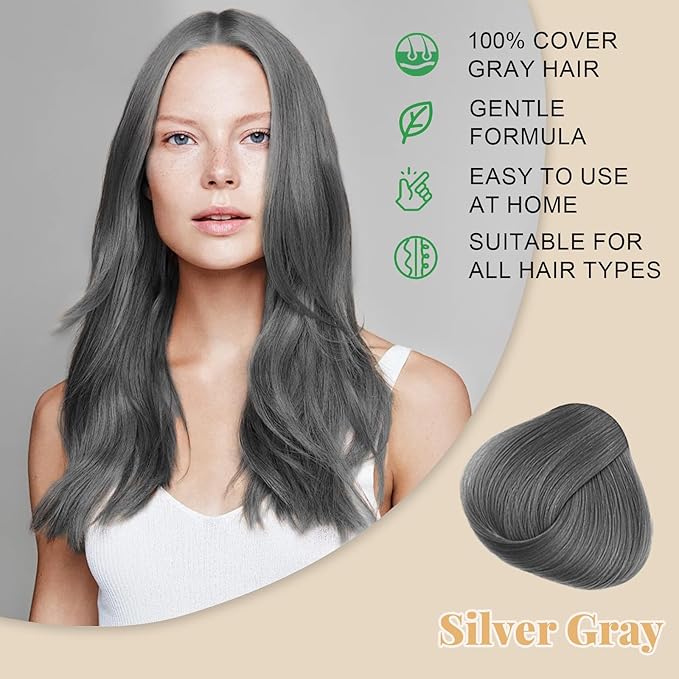 Silver Gray Hair Dye Shampoo for Women & Men - 3-in-1 Hair Color & Care, Gentle Covers Gray Hair in Minutes, Easy At-Home Color Shampoo Hair Dye, Formulated for Color Treated Hair, 16.9 Fl Oz