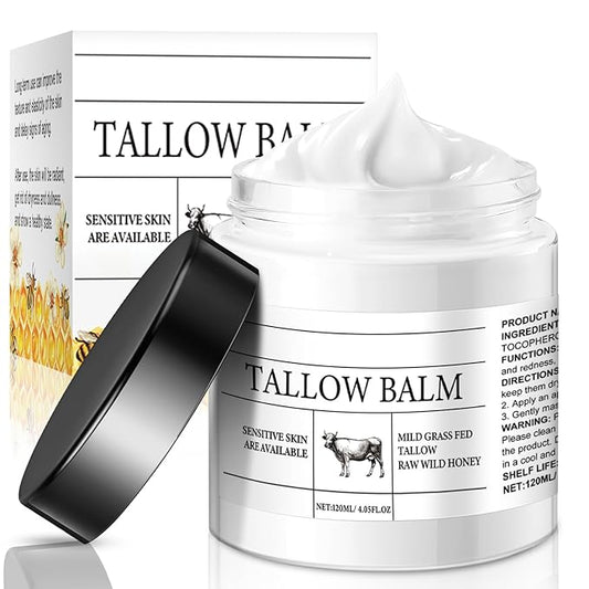 Beef Tallow for Skin, Organic Beef Tallow for Face 4 Oz., Whipped Beef Tallow Balm for Sensitive Skin, Deep Moisturizing For Face Cream, Unscented- Natural Skin Care for Body & Face Moisturizer