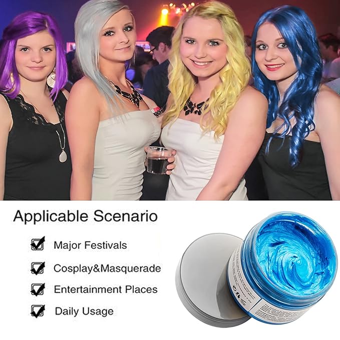 Blue Hair Color Wax, Natural Hairstyle Wax 4.23 oz, Temporary Hairstyle Cream for Party, Cosplay, Halloween, Daily use, Date, Clubbing (Blue)