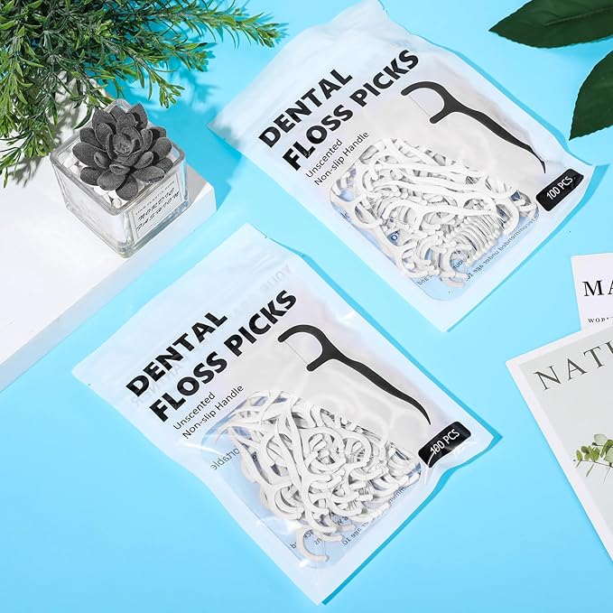 Baderke 200 Count Floss Picks Bulk Non Breakable Tooth Picks Flosser Dental Floss Sticks for Adults Teeth Cleaning Dental Flossers for Family Pack Travel(White)