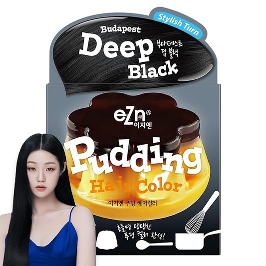 eZn Pudding Hair Dye Ammonia Free Semi-Permanent Self Hair Dye DIY Kit included contain Keratin Made in Korea Beauty (Deep Black)