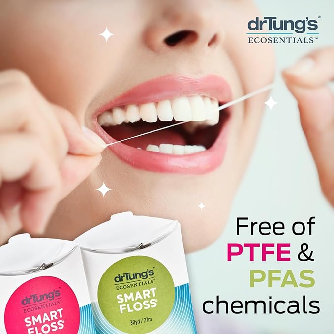 DrTung's Smart Floss - Natural Floss, PTFE & PFAS Free Floss, Gentle on Gums, Expands & Stretches, BPA Free - Natural Dental Floss Cardamom Flavor (Pack of 9)