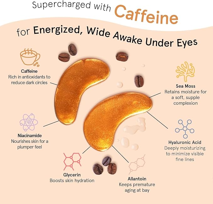grace & stella Caffeine Under Eye Patches - Awakening Eye Patches for Puffy Eyes and Dark Circles, Under Eye Mask Patches with Niacinamide & Hyaluronic Acid - Teen Girl Gifts, Vegan (Bronze, 24 Pairs)