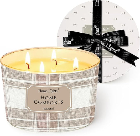 HomeLights Home Comforts Scented Candles | 18oz Soy Candles Rustic Modern 4-Wick Large Candle Jars | Ideal Candle Gifts for Events, Home Decor Stress, Relief & Relaxation