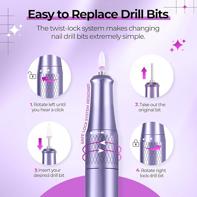 Electric Nail Drill Professional: 40000RPM Electric Nail File Kit E File Nail Drill Machine with LCD Display for Acrylic Gel Nail, Manicure Pedicure Polishing Nail Grinder for Salon Home Use