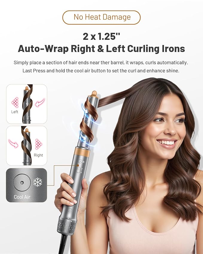 6 in 1 Hot Air Styler & Hair Styler- High-Speed Hair Dryer Brush, Fast Drying Blow Dryer Brush No Heat Damage Multi-Styler Auto Wrap Curlers for Volumizing Curl Straighten Frizz-Free with Travel Bag