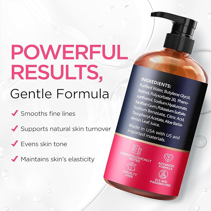 Retinol Serum for Face (8Oz) with Hyaluronic Acid, Vitamin E & Aloe Vera - Anti-Aging Serum