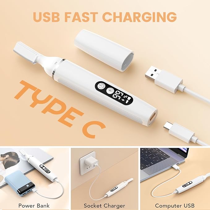 Eyebrow Trimmer Electric Eyebrow Razor with Digital Display LED Light, 2-Speed Eyebrow Shaver Rechargeable Facial Hair Remover Trimmer for Women, Painless Face Hair Removal for Upper Lip Peach Fuzz