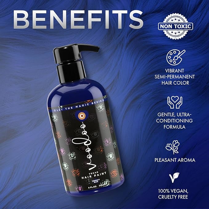 MOEHAIR Semi-Permanent Hair Color | Dark Blue Hair Dye 8 Oz | No Ammonia, Sulfate or Paraben | Vegan & Cruelty-Free | Voodoo Serenity Blue Hair Color | Gentle, Intermixable & Washable | All Hair Types