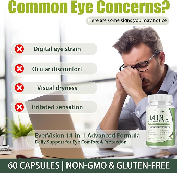 14 in 1 Advanced Eye Formula, Eye Vitamin and Mineral Supplement with Zinc, Lutein, Zeaxanthin & Bilberry Extract, 60ct