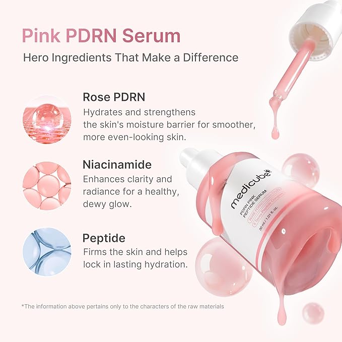 medicube PDRN Pink Peptide Serum, Pink glow serum, Peptide, Niacinamide, Hydrating & Moisturizing & Firming, Uneven Skin Tone, Korean Skincare | 1.01 fl.oz. (1.01 fl.oz., Rose PDRN (Vegan))
