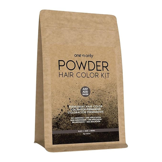 One N' Only Powder Hair Color Kit, Black, Permanent Color in Single Application, 100% Gray Hair Coverage without Lift, Just Add Water - No Developer Needed, Vegan and Cruelty Free