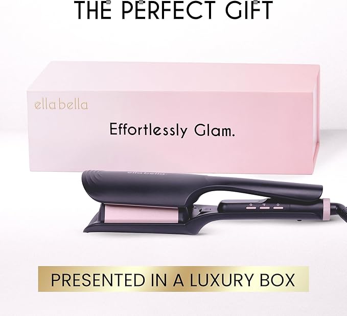 ELLA BELLA® Ultimate Waver Curling Iron • Crimper Hair Tool • Adjustable Heat Settings • Dual Voltage Hair Curler • Anti-Scald Tech • Ionic Ceramic Coating for Long-Lasting, Frizz-Free Beach Waves