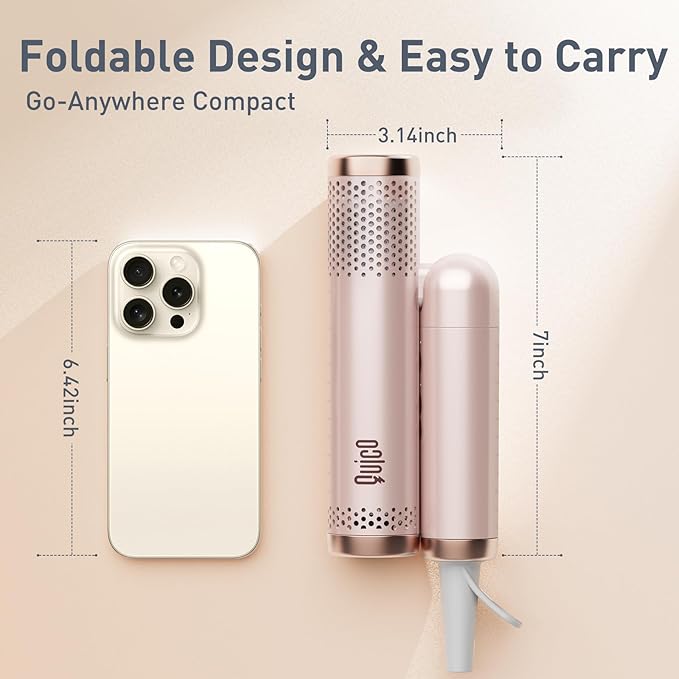 Quico Travel Hair Dryer with Dual Voltage, 120000 RPM Fast Drying Hair Dryers for Women with 500 Million Negative Ions, Thermo-Control Compact Hair Blow Dryer with Cold, 3 Heat & 3 Speed Settings