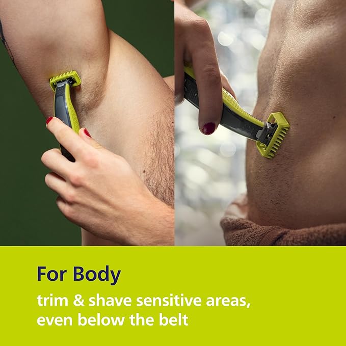 Philips Norelco for Face + Body, Electric Beard Trimmer, Shaver and Groomer, 5in1 Adjustable Comb, 1x Body Kit, Model QP2834/70, Black/Lime Green