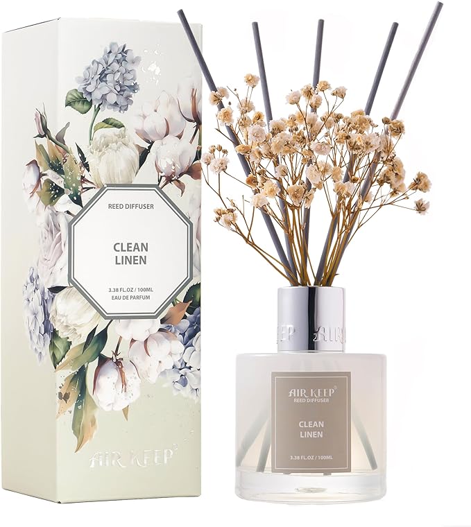 Airkeep Reed Diffuser Set/Clean Linen/6.76 fl oz(200ml)/1 Pack/Home & Office Decor Aromatherapy Diffuser Oil Gift Set