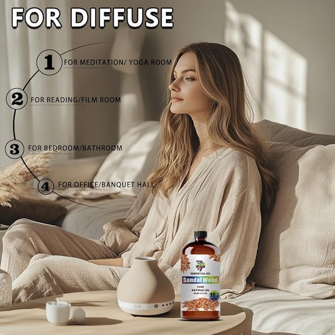 Sandalwood Essential Oil (16 oz / 480 ml) – Sandalwood Oils for diffusers, humidifiers, Home Baths, Cleaning Products, Yoga, DIY Soaps and DIY Scented Candles