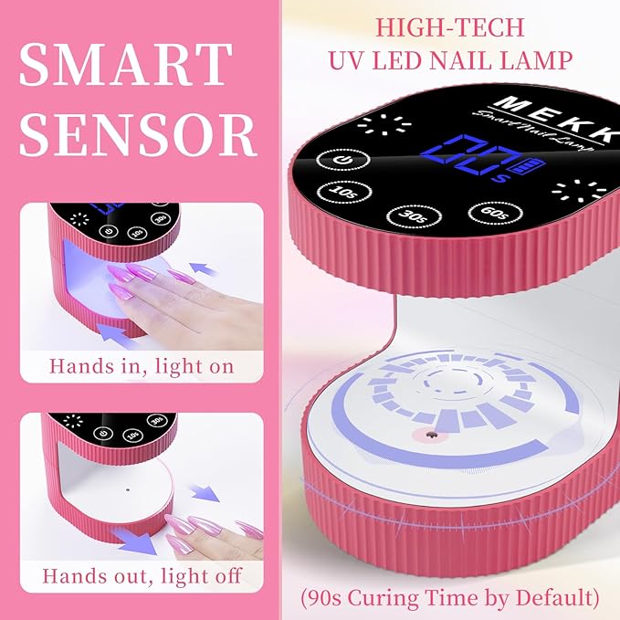 MEKK Cordless Mini UV Light for Gel Nails - 24W Rechargeable Mini UV LED Nail Lamp with Touch Control & Auto Sensor,Small Flash Cure Lamp,4 Timers,Portable Nail Light for Salon & Home-Rose Pink