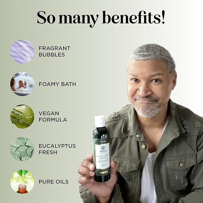 Premium Eucalyptus Bubble Bath Soap - Sulfate Free Adult Bubble Bath for Women and Men with Relaxing Essential Oils with Vitamin E - Foaming Bath Oil for Dry Skin Featuring Aromatherapy Oils
