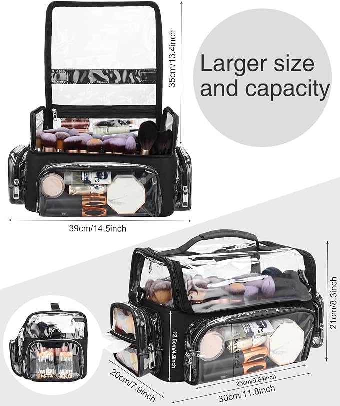 Makeup Brush Case, Extra Large Makeup Brush Bag XL Professional Makeup Artist Must Haves Travel Case with Stand Up Brush Slots Cosmetic Organizer Bag, Full Open Easy to Access, with Adjustable Strap