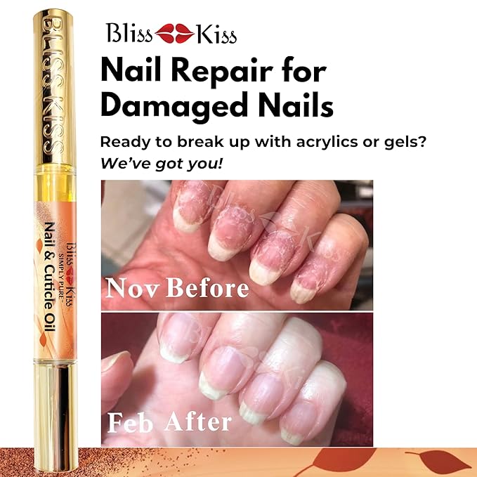 Bliss Kiss | 4 Pumpkin Spice Latte Scent Nail | Oil Cuticle Pen w/Vitamin E & Jojoba⏤Nail Strengthener Nail Growth Serum for Brittle Peeling Breaking Thin Nails