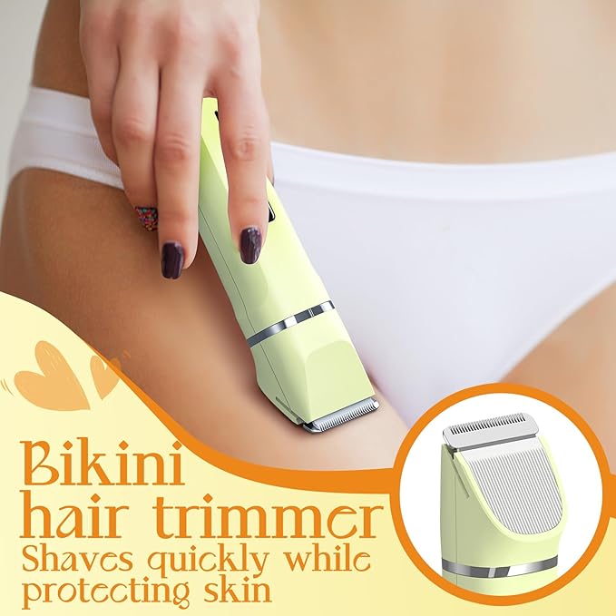 Bikini Shaver for Women Men Tiktok Trend Items - Ergonomic Design, Floating Head, Lightweight Electric Trimmer Razor Set, Waterproof IPX7 Wet/Dry Pubic Hair Removal, Safe Ceramic Blade - Yellow