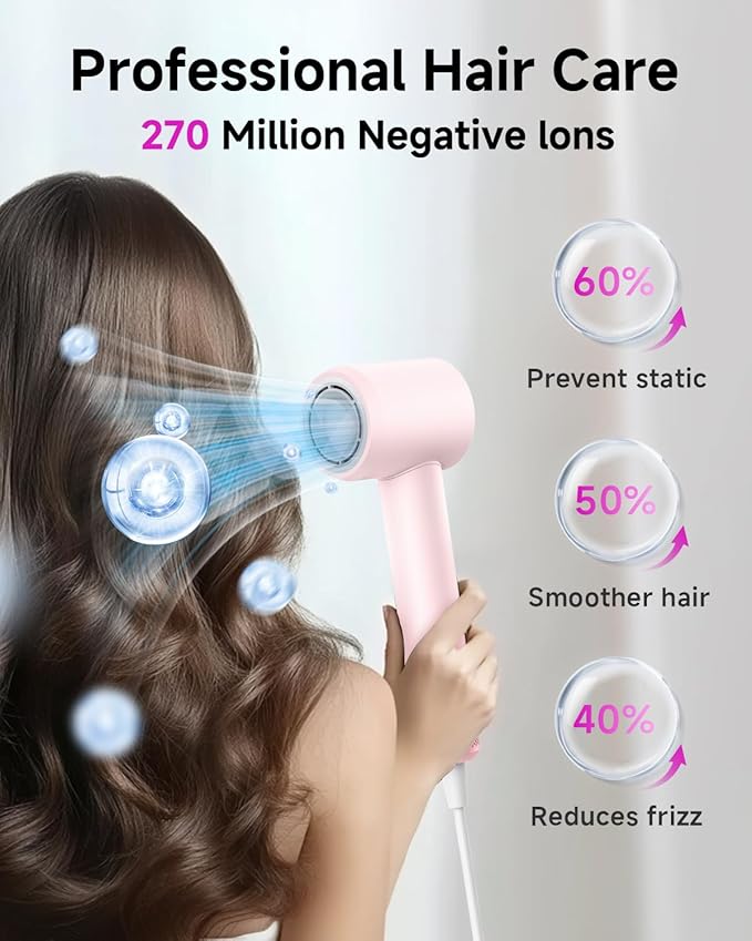 PLUZZ Ionic Hair Dryer with Diffuser, Professional High-Speed Blow Dryer for Women & Men, 110,000 RPM Brushless Motor Fast Drying & Low Noise, Thermo-Control, Lightweight & Compact for Home and Travel