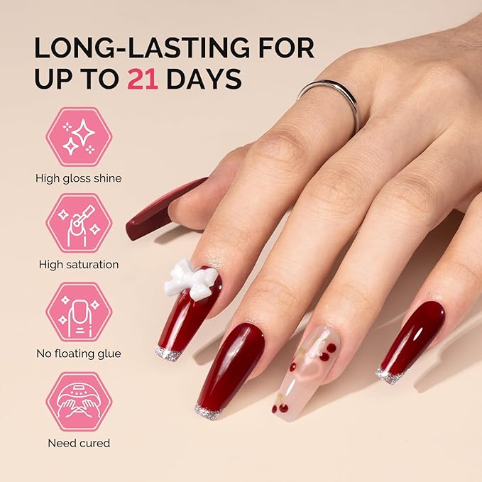 MelodySusie Fleurwee Plant Based Gel Nail Polish, Hema Free Rose Red Nail Polish, Soak Off UV LED Gel Polish Gift for Women 21 Non Toxic Long Lasting Nail Art Manicure Salon DIY at Home P29