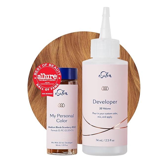 eSalon Permanent Hair Color & Hair Dye Complete Kit - Medium Blonde Strawberry- Personal Colorist Kit for Up To 100% Gray Coverage for All Hair Types - Professional-Grade Ammonia-Free Hair Dye