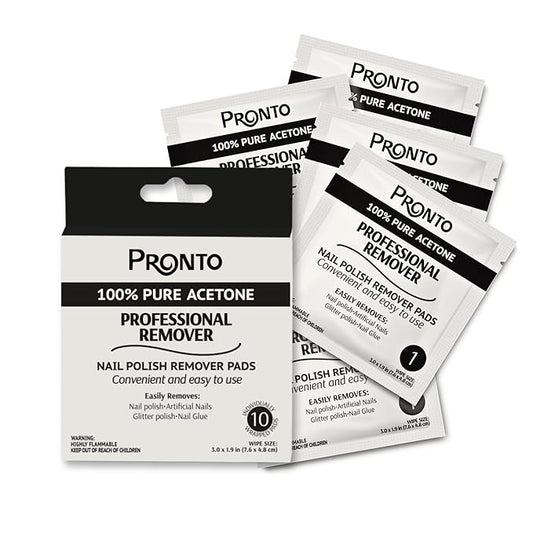 Pronto Acetone Nail Polish Remover Pads, 10 Pcs. Individually Wrapped Acetone Wipes, Pure Acetone Wipes Remover For Salon & Home - Quick Polish Nail Soak Pads