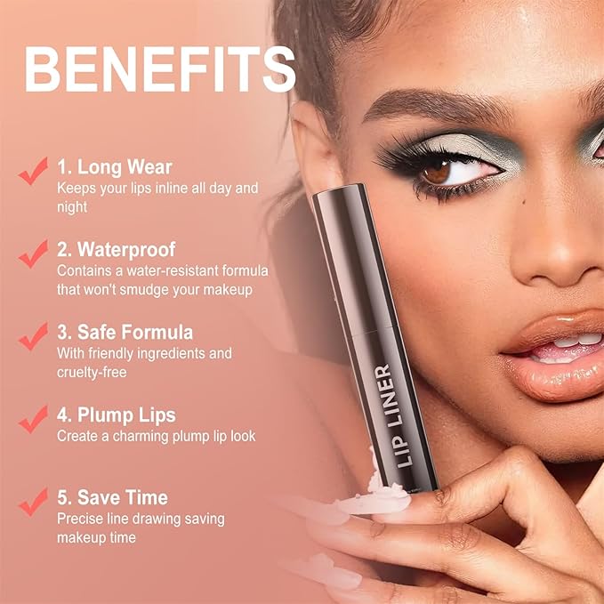 OETUIOW Lip Stain Peel Off, Lip Liner Moisturizing Long-Lasting & Waterproof, Transfer Proof & Plumping, Non-Stick Cup, Nude Pink Color