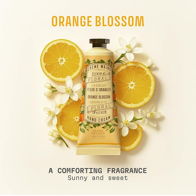 Panier des Sens - Small Hand Cream for Dry Cracked Hands – Orange Blossom Mini Hand Lotion for Dry Skin - With Sweet Almond and Olive Oil - Hand Care 96% Natural Ingredients - Travel Size 1 floz