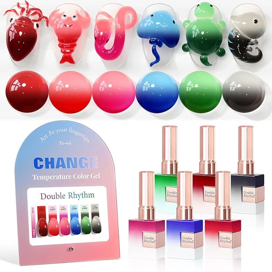 Double Rhythm 6 Pcs 15 ML Gel Polish Set Same Color Same Bottle Soak Off Gel Polish Kit Nail Art Manicure Salon DIY at Home for Women (Burgundy Blue Green Pink Purple -T6-64)