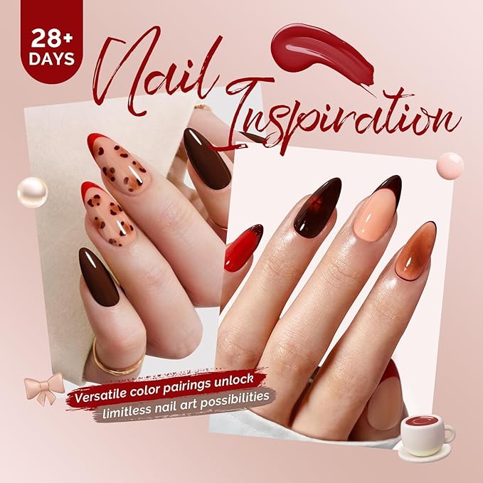 MelodySusie Red Brown Gel Nail Polish Set - 6 Colors Burgundy Red Glitter Beige Brown Soak Off UV LED Gel Polish Gift for Women Nail Art Manicure Salon DIY Nail Design Decoration at Home