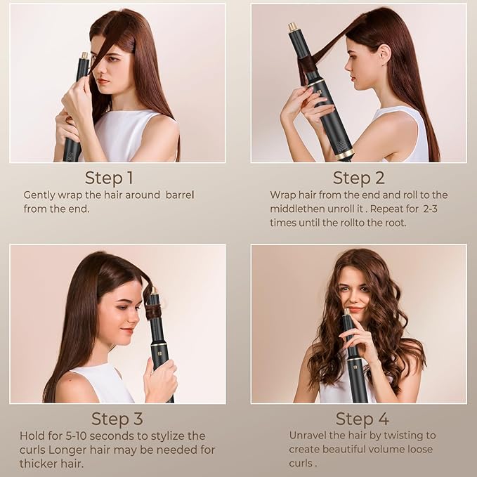 5 in 1 Hair Dryer Brush Set, Air Curler Wrap Hair Styler Blow Dryer Brush with 3 Temps, Upgrade Negative Ion Hot Air Brush Curling Brush Iron, Hair Styling Tools for Dry Curl Straighten