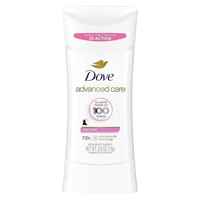 Dove Advanced Care Antiperspirant Deodorant Stick for Soft, Resilient Skin, Clear Finish with No White Marks and 72-Hour Sweat & Odor Protection, 2.6 oz