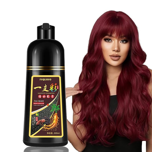 Red Hair Dye Shampoo, Instant Hair Color Shampoo, Covers Gray in Minutes, Burgundy Hair Dye, Champu Para Pintar el Cabello, Champu Para Canas, Easy to Use 16.90 Fl Oz