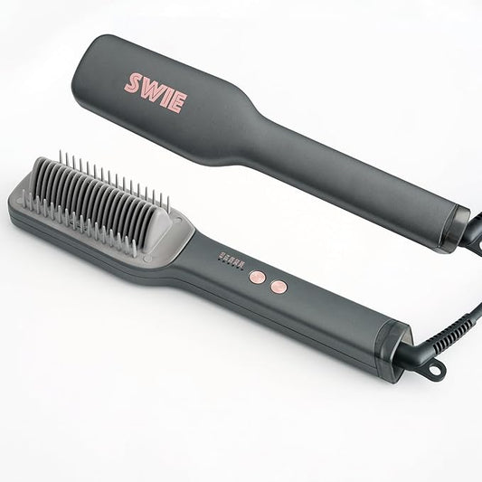 SWIE Maxistrait Hair Straightener Brush. Smooth, Shiny, Frizz-Free Healthy in Minutes. for All Types and Textures, Great for Colored Hair, Adjustable Heat Settings, Anti-Burn Technology