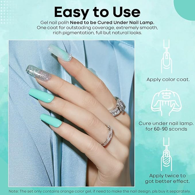 modelones Gel Nail Polish, 15 ML Pastel Blue Green Solid Color Gel Polish Soak Off LED High-Pigmented & Shine Long Wear Gel Polish Nail Art Manicure Gift DIY Salon Home, 0.5 fl oz