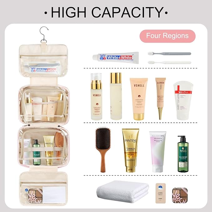 TOPEAST Hanging Toiletry Bag for Women - Travel Toiletry Bag Makeup Bag, Portable Toiletries Travel Bag and Cosmetic Bag Essentials - Letter Z, Pink