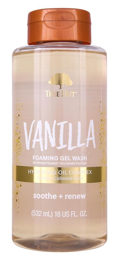 Tree Hut Vanilla Foaming Gel Wash, Moisturizing & Hydrating Body Wash with Shea Butter, Gently Cleanses for Soft, Fresh & Radiant Skin, Holiday Gift & Stocking Stuffer, 18 fl oz