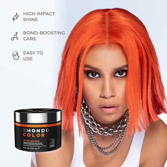 XMONDO Color Super Orange Depositing Mask & Semi-Permanent Orange Dye | Infused with Bond Booster Technology & Hyaluronic Acid for Nourishment, Revitalization & Repair, Vegan Formula, 8 Fl Oz 1-Pack