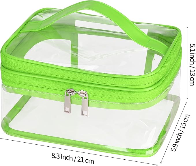 HAOGUAGUA Double Layer Clear Cosmetic Bag Makeup Bag, Waterproof Travel Toiletry Bag, Transparent PVC Pouch Organizer (Green)