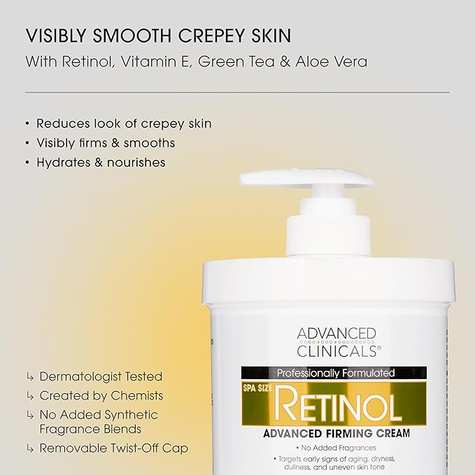 Advanced Clinicals Retinol Body Lotion & Face Moisturizer | Visible Anti Aging Skin Care Retinol Body Cream For Women & Men Targets Look Of Fine Lines, Wrinkles & Crepe Looking Dry Skin, 16OZ, 2-Pack