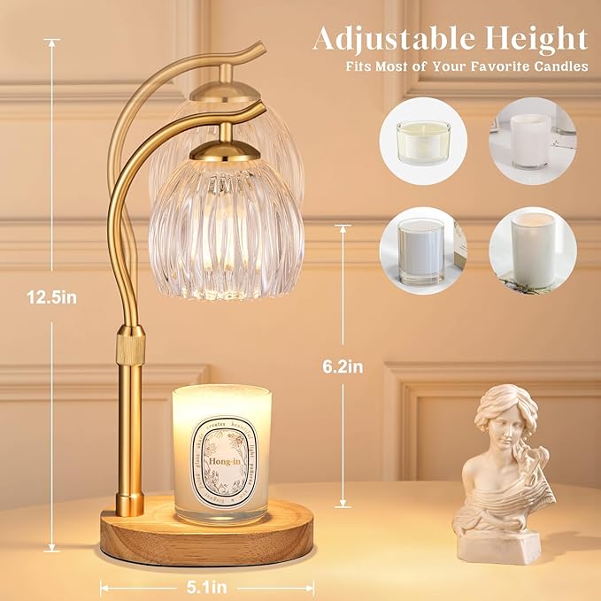 Hong-in Flower Candle Warmer Lamp - with Timer & Dimmer & Adjustable Height, Cozy Home Decor Wax Melt Warmer,Vintage Birthday Gift for Women Mom