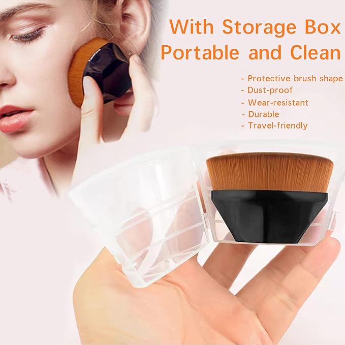 2 Pack Foundation Makeup Brush for Blending Liquid Cream Flawless Powder Face Blush with Protective Case( Pink and Black Hexagon Kabuki Brush)