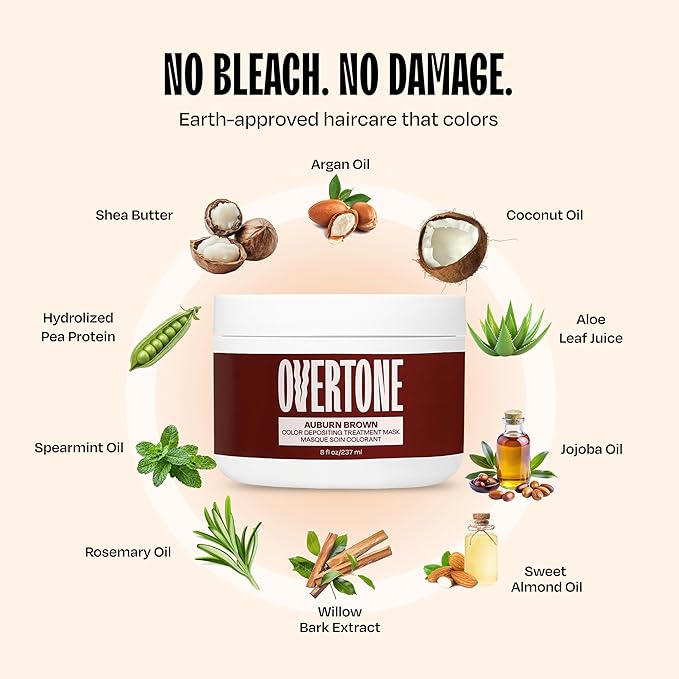 Overtone Color Depositing Semi-Permanent Hair Dye Conditioner - 8 oz For Natural & Color-Treated Hair, Moisturizing Shea Butter & Coconut Oil - Vegan & Cruelty-Free, Auburn Brown